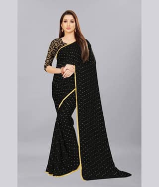 Rhey Chiffon Printed Saree With Unstitched Blouse Piece ( Navy Blue )