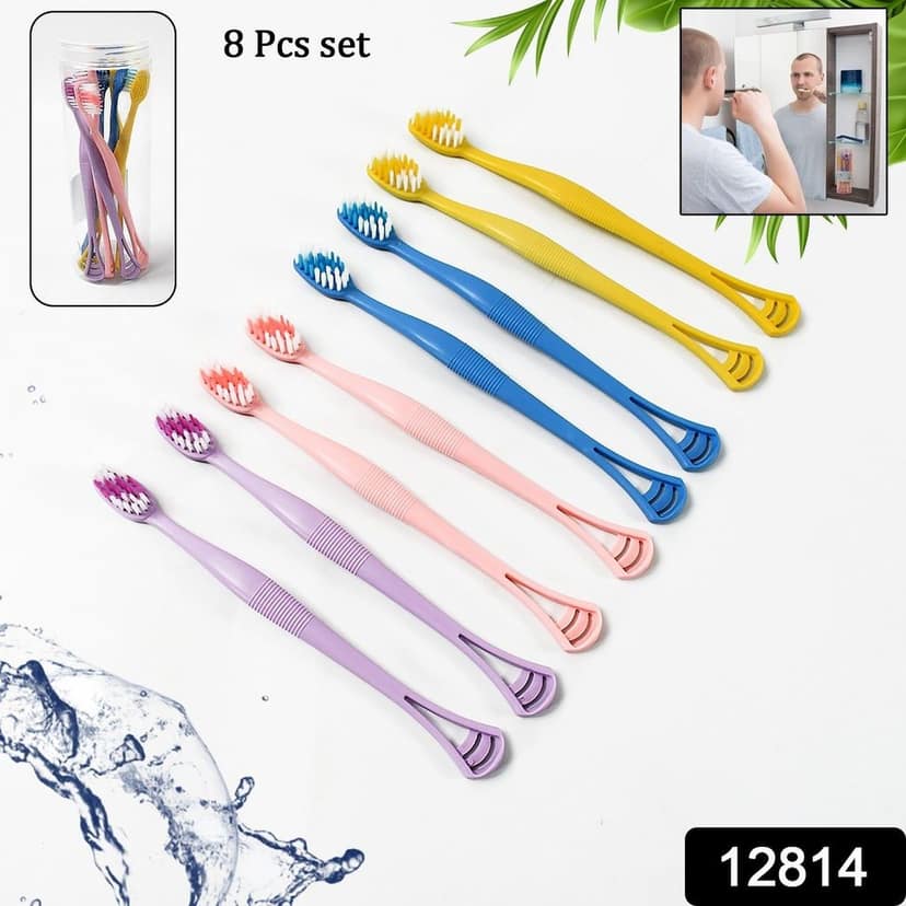 2-in-1 Tooth Brush with Tongue Scraper, Soft Bristle & Long Handle (8Pcs) Soft Toothbrush view 2