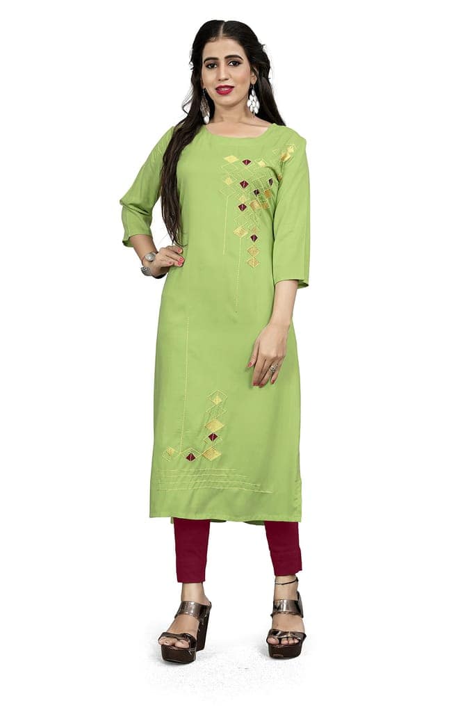 STYLEOO Rayon Embroidered Straight Kurta/kurties for Women and Girls Pack of 2 (M, L, XL, XXL) Grey, Light Green view 3