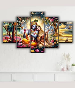 SNDArt Set Of 5 Radha Krishna Wall Paintings For Living Room Gift Items 18 x 30 inch