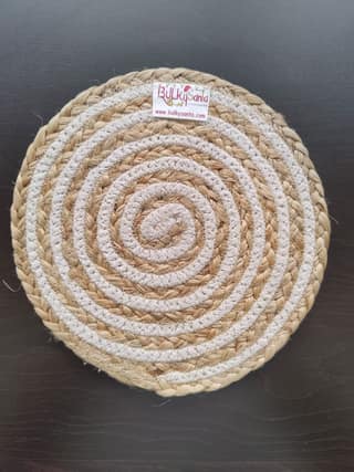 Round table mats cotton placemats (pack of 1) | Hotpads / trivets 9", Heat Resistant, Reversible Use (Cotton-Jute) by Bulky Santa