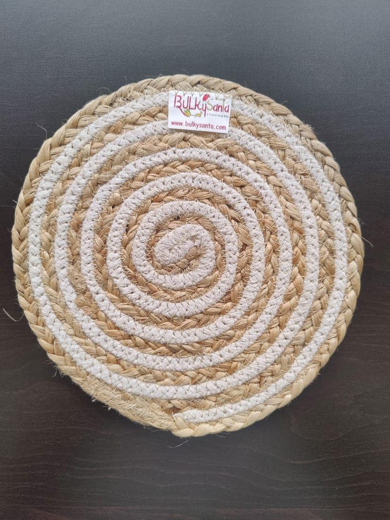 Round table mats cotton placemats (pack of 1) | Hotpads / trivets 9", Heat Resistant, Reversible Use (Cotton-Jute) by Bulky Santa