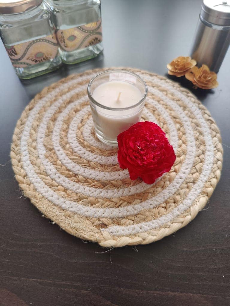 Round table mats cotton placemats (pack of 1) | Hotpads / trivets 9", Heat Resistant, Reversible Use (Cotton-Jute) by Bulky Santa view 2
