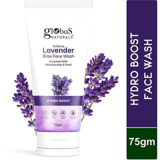 Globus Naturals Purifying Lavender Face Wash Enriched With Niacinamide Pearl Hydro Boost Formula Natural Gentle Mild Suitable Normal to Dry Skin 75 gm