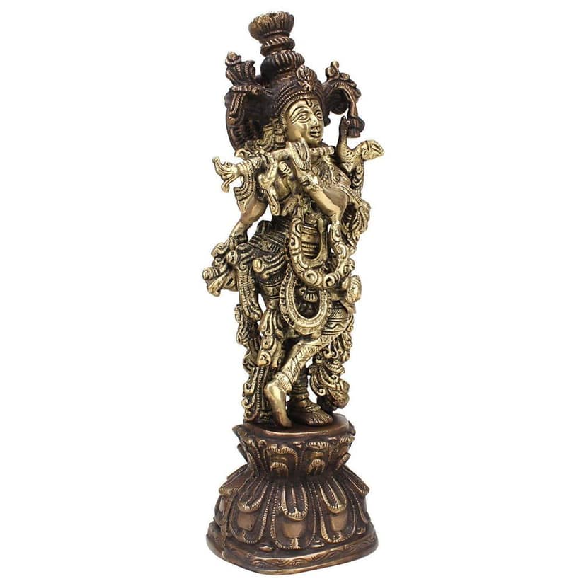 ARTVARKO Antique Brass Lord Krishna Bhagwan Statue for Home Entrance Gallery Murti Puja Decor Religious Showpiece Gift Large Idol Height 13 Inches view 2