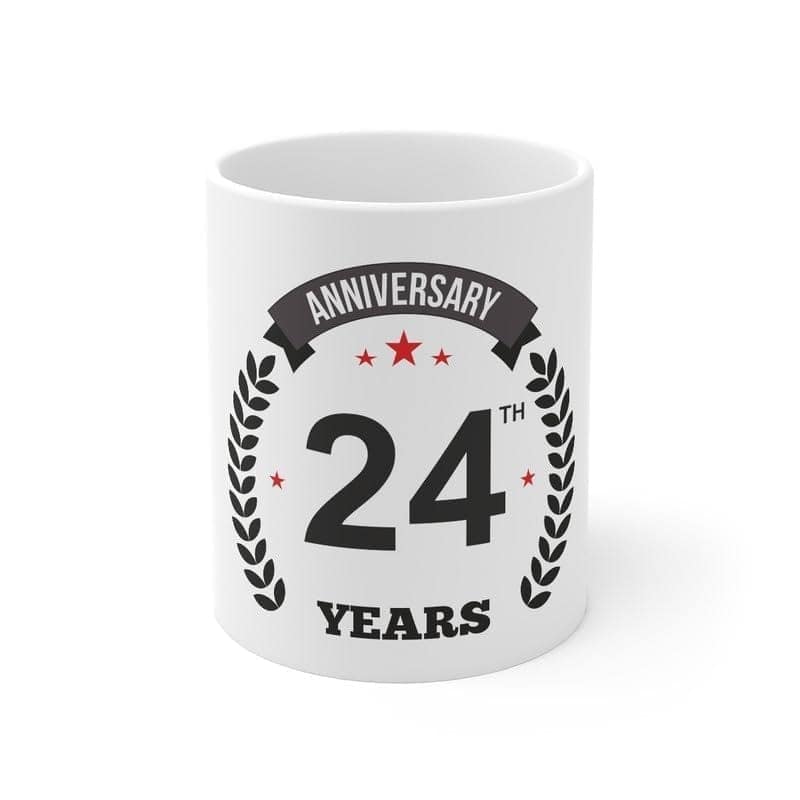 DARSHANS Ceramic 24th Anniversary Printed Coffee Mug (Color: White, Capacity:330ml)
