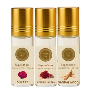 Sugandham Classic Collection Roll-On Attar Perfume Combo – Gulaab, Kesar Chandan & Sandalwood – Long Lasting Alcohol Free Floral & Woody Fragrances, 3 x 10ml| Travel-Friendly