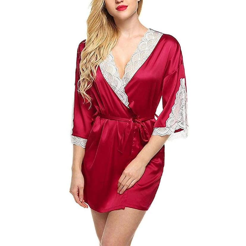 Lace Satin Babydoll Night Robe panty belt view 4