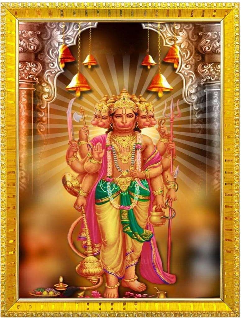 NOKKES 5 Mukhi Hanuman Ji Panchmukh hanuman ji Golden 5X7 Inch Photo Frame_AQW9