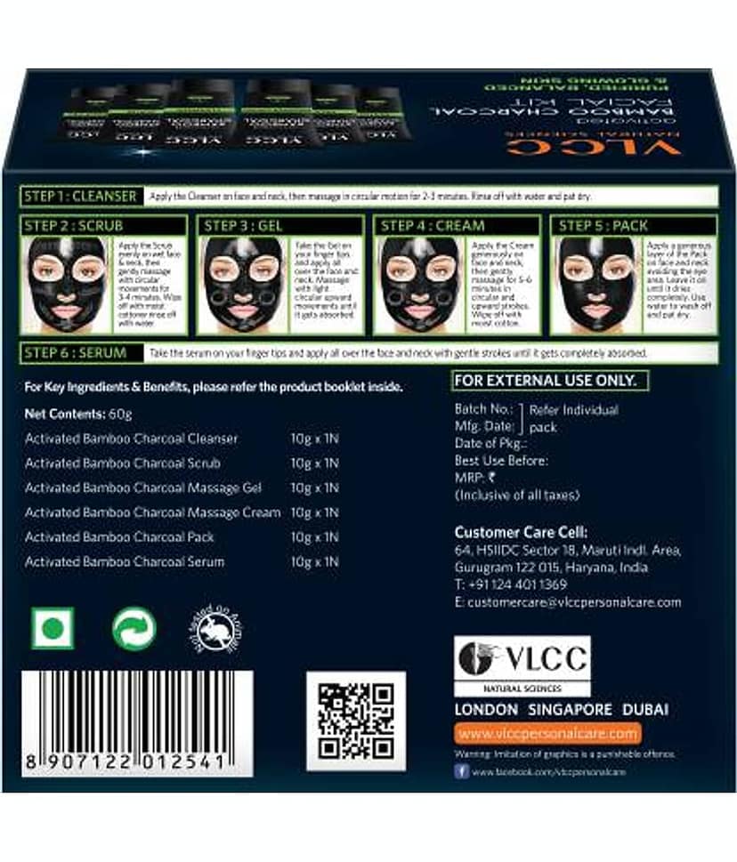 Vlcc Activated Bamboo Charcoal Facial Kit Balanced &Glowing Skin , 60G view 2