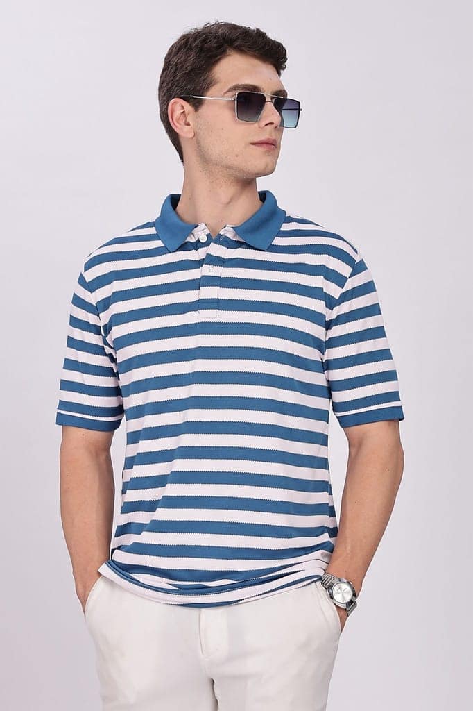Puff Cotton Blue & White Striped Polo