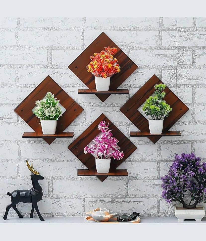 Pot Stand Set of 6 Pieces Decorative Wooden Wall Hanging Wooden Wall Shelf view 2