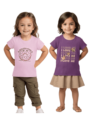 Girls T-Shirt Bonbon Pink / Sparking Grape Violet, Soft Cotton, Ages 2-6 (2pcs pack)