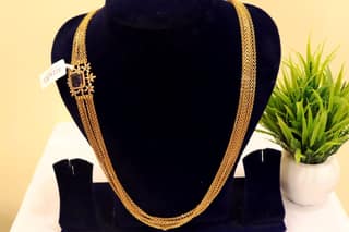 "Stunning Gold Plated Haram Necklace with Blue Stone Pendant"