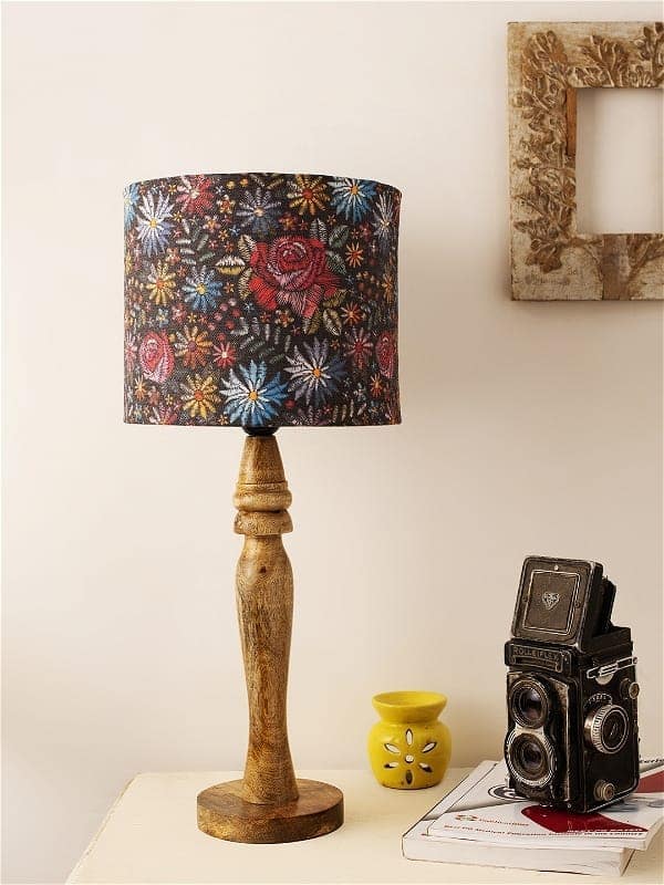 Wooden Black Floral Stich Lamp view 2