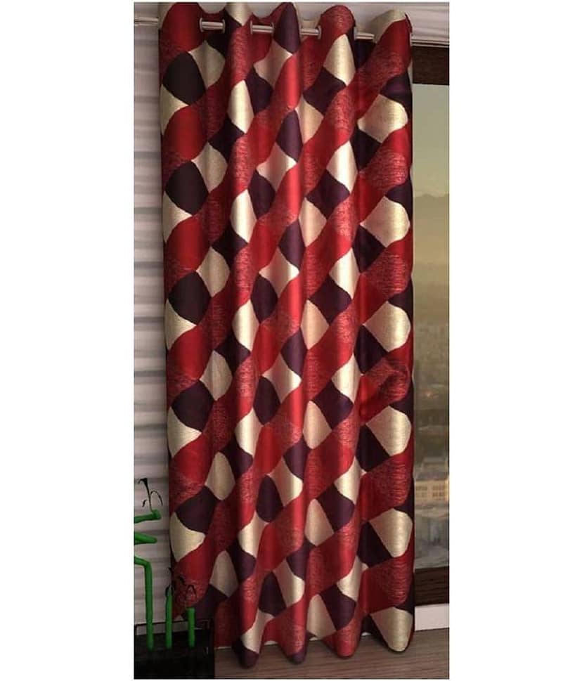 Panipat Textile Hub Checks Semi-Transparent Eyelet Window Curtain 5 ft Single -Red