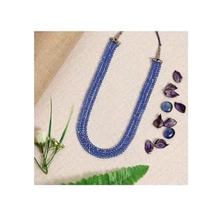 Manbhar Gems And Jewellers -Semi Precious Crystal Gemstone Beads 3 Layer 16 Inch Long Multistrand Necklace for Women (Same as Image) firozi water