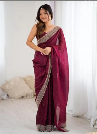 Space Soft Silk Saree with Siroski Diamond and Val Work