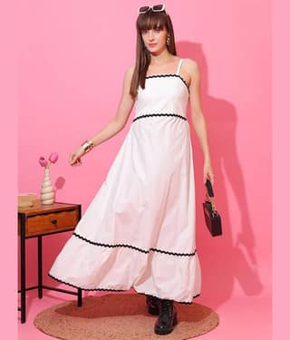 Sheetal associates Women Cotton Blend Solid Fit & Flare Dress ( White )