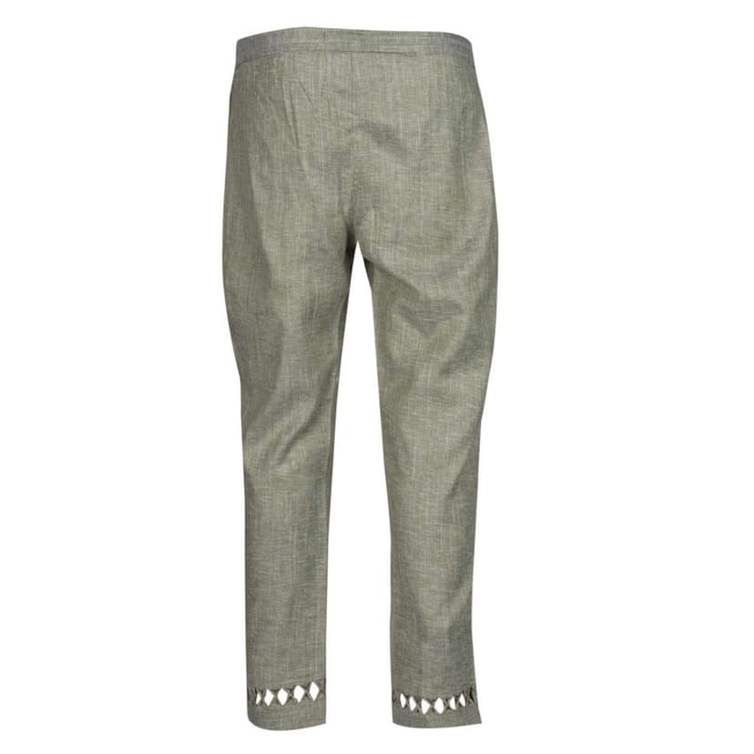 Light Green Cotton Blend Regular Fit Palazzo Pants with Cut-Out Hem for Women