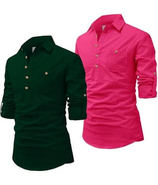 UNI VIBE Black Cotton Blend Men's Shirt Style Kurta ( Pack of 2 )