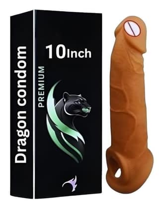 Premium Dragons Condom, 10 Inch, Silicone, Natural Color, Extra Pleasure, Textured, Unflavoured, for Men iLove