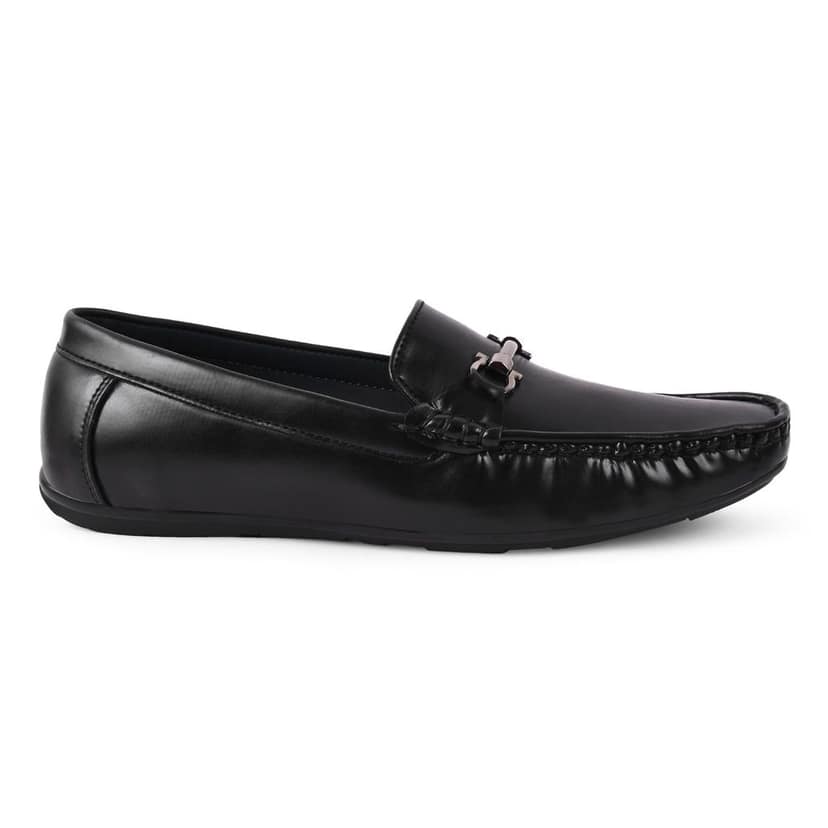Paragon Black Formal Slip-On Loafers for Men with Metal Accents view 3