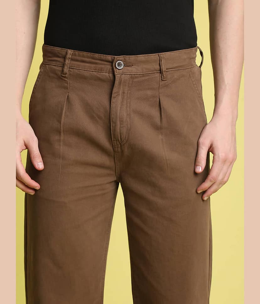 Bene Kleed Regular Pleated Men's Chinos - Brown ( Pack of 1 ) view 2