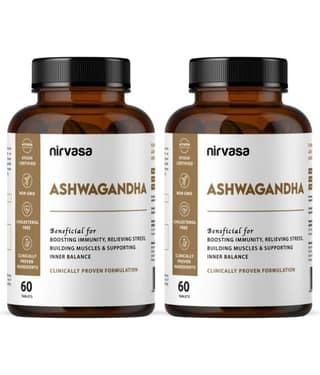 Nirvasa Ashwagandha Tablets, for Better Immunity, Energy & Endurance in Men & Women, enriched with Ashwagandha Extract (2 x 120 Tablets)