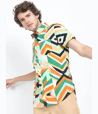 Ketch 100% Cotton Slim Fit Printed Half Sleeves Men's Casual Shirt - Green ( Pack of 1 )