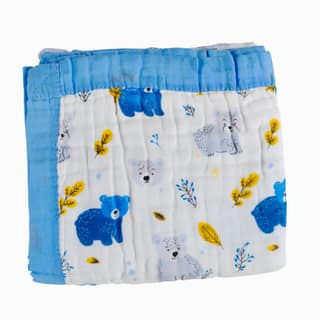 6-Layer Muslin Cotton Baby AC Blanket — Ultra-Soft, Breathable & Lightweight Blanket for Newborn to 6 Years, Stroller Cover & Crib Sheet (White and Sky Blue)