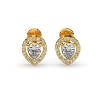92.5 Silver Yellow Gold Plated Pear-Shaped Diamond Halo Stud Earrings