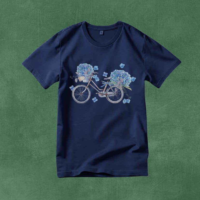 Trishoolin "Blooming Bicycle Floral" Floral Theme Art T-Shirt | Design 30198MB view 2