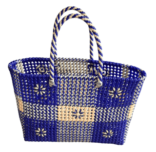 Handwoven Blue and White Market Tote Bag
