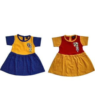 TRITI Baby Girls Cotton Blend Frocks ( Red & Green )