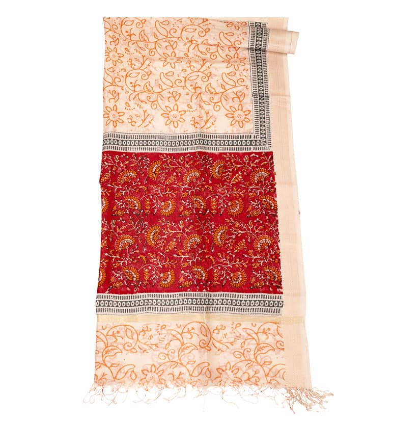 Block Print Kalamkari Maheshwari Unstitched Suit Set – Floral Motif (3 Piece) view 5