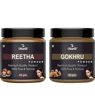 Oilanic 100% Pure Reetha Powder & Gokhru Powder For Skincare Hair Mask 200 g Pack of 2