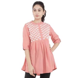KULFI Women's Peach Color Embroidered Polyester Tunic