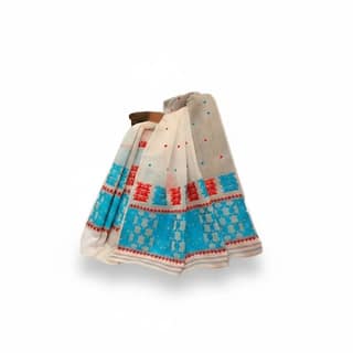 Traditional Woven Saree with Red and Blue Motifs