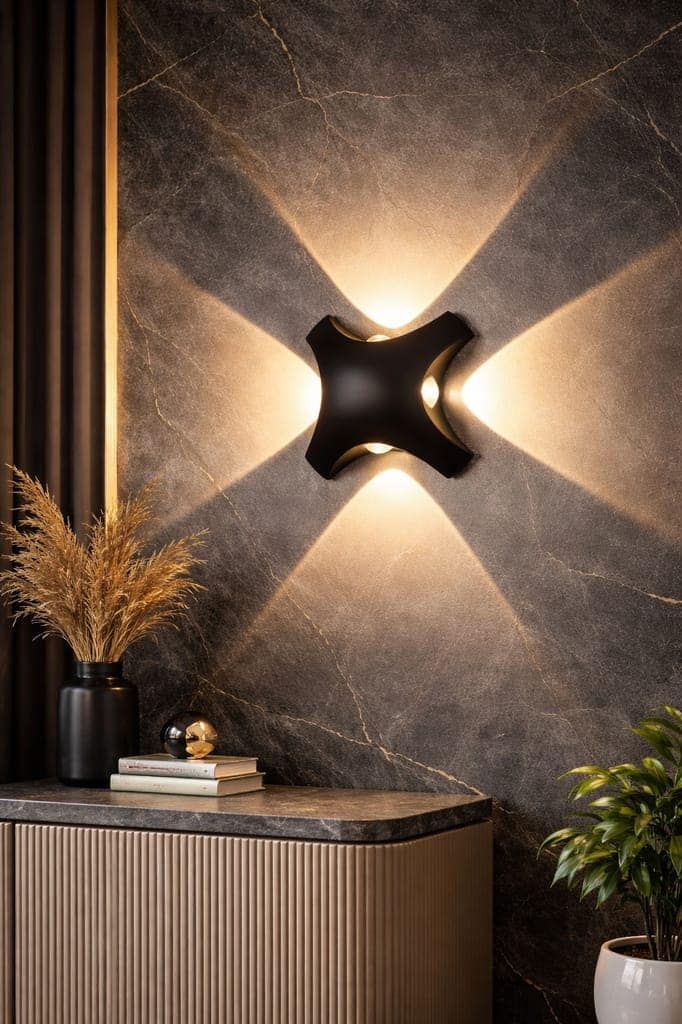 Modern 6-Way LED Wall Light | Decorative Indoor Outdoor Wall Lamp | Warm White Up Down Light | Waterproof Exterior Wall Light | SPARKWORLD