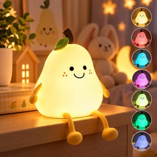 One94Store Rechargeable Silicone Pear Night Lamp, Touch Control 7 Color LED Baby Night Light for Kids Bedroom, Nursery, Bedside Decor, Gift for Kids