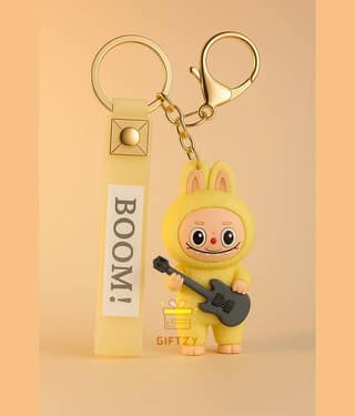 Yellow Labubu Toy Keyholder Labubu Doll Cartoon Silicone Keyring for Girls-teens Gifting Key Chain