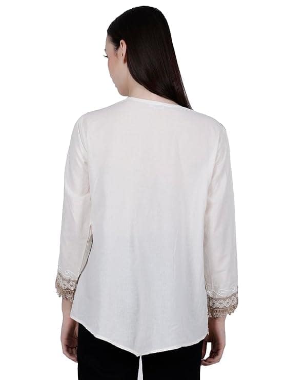 Hand Embroidered Bige Top/Full Sleeves Cotton Tunic/Summer Short Ethnic Chikan Kurti/Boho Short Ethnic Dress for Women view 6