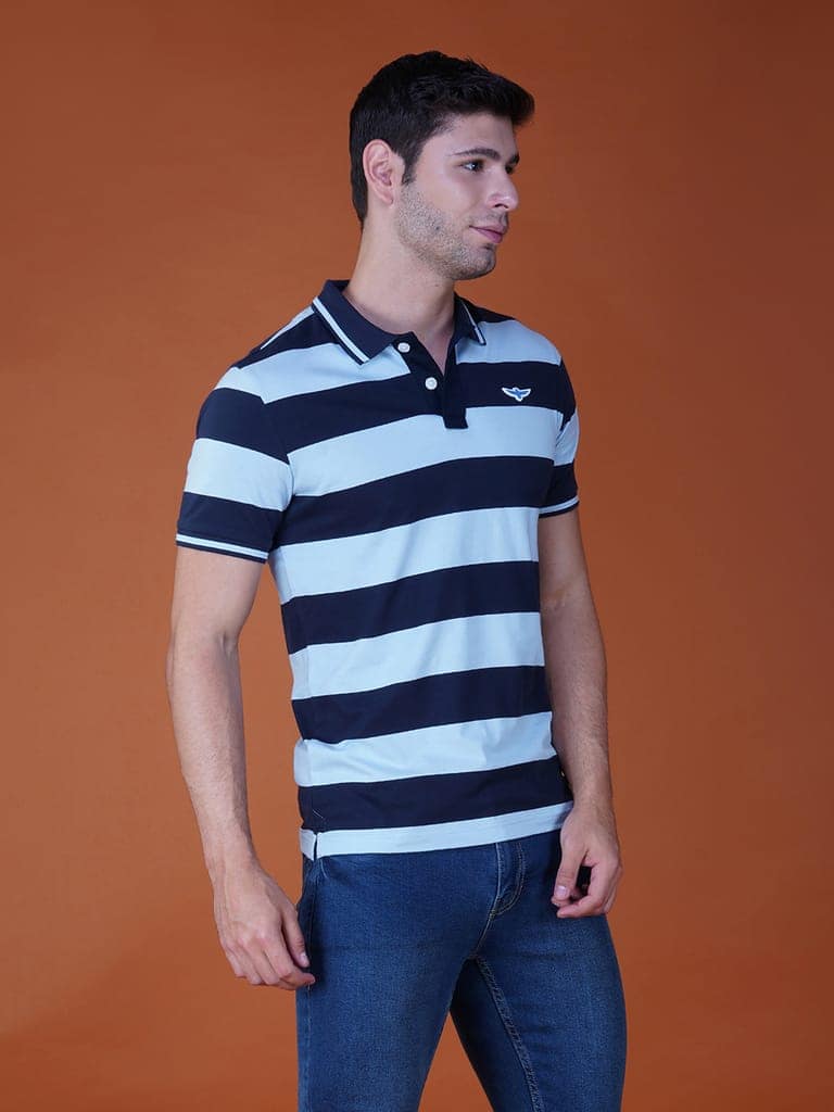 Men's Stripe Polo T-shirt Navy-Blue view 3