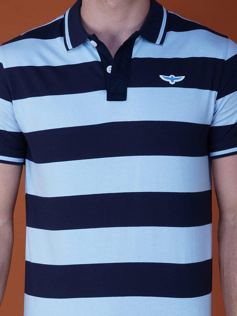 Men's Stripe Polo T-shirt Navy-Blue view 4