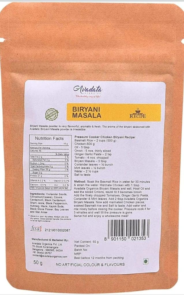 Avadata Organics Biryani Masala 50 GM view 2