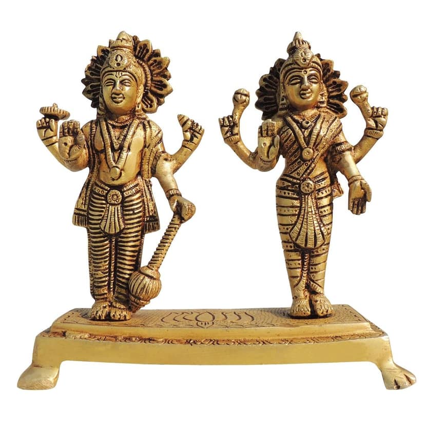 Brass Standing Vishnu Laxmi Combined Idol - Unique Temple Statue, Height : 7.5 Inch (BSMAS1392 H) view 2