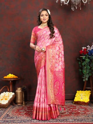Soft organza silk saree with Meenakari weawing ...