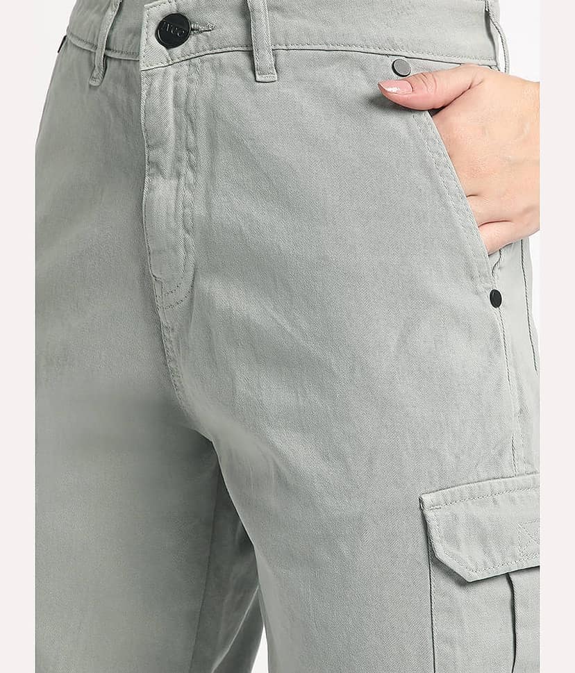 IVOC Pack of 1 Cotton Slim Women's Cargo Pants ( Grey ) view 2