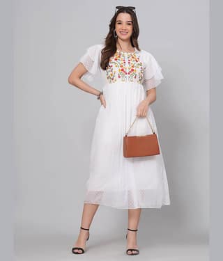HIGHLIGHT FASHION EXPORT Women Crepe Printed Fit & Flare Dress ( Pink )